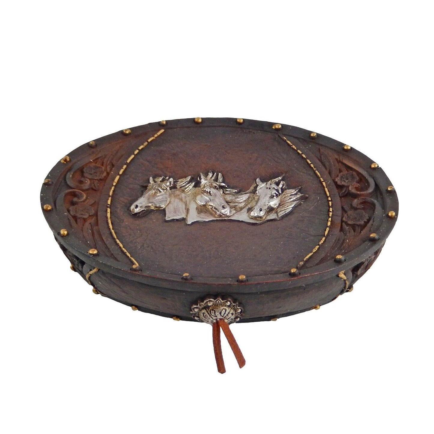 Horses Floral Concho Bathroom Accessory Set 5 Pieces Rustic Western Decor Brown