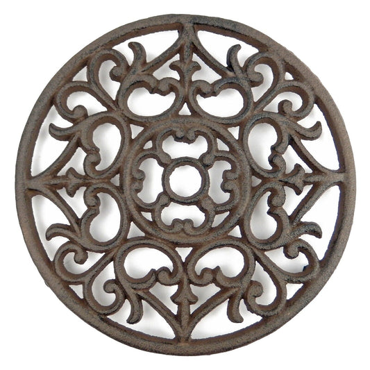Cast Iron Trivet Fleur De Lis Scrolls Countertop Hot Pot Plate Holder 7.5 inch