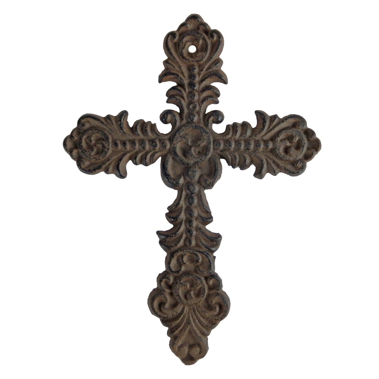 Small Cast Iron Wall Cross Floral Fleur De Lis Accents Antique Style 7 x 5 inch