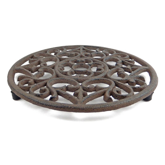 Cast Iron Trivet Fleur De Lis Scrolls Countertop Hot Pot Plate Holder 7.5 inch