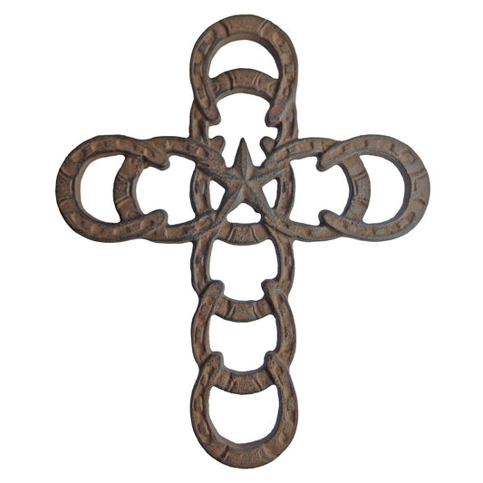Rustic Cast Iron Horseshoes Star Wall Cross Country Western Antique Style 11 in