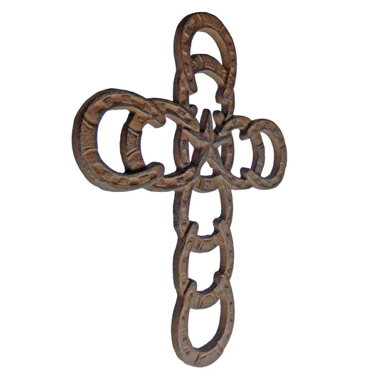 Rustic Cast Iron Horseshoes Star Wall Cross Country Western Antique Style 11 in