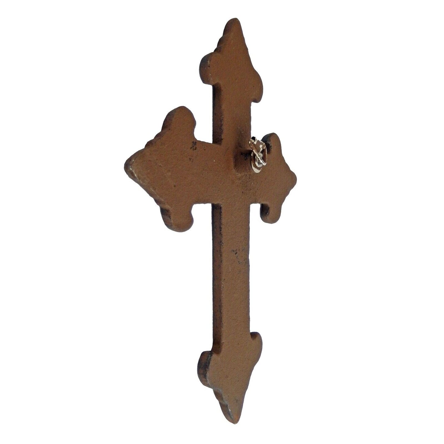 Cast Iron Ornate Fleur De Lis Floral Cross Wall Decor Antique Brown 7 1/4 inch