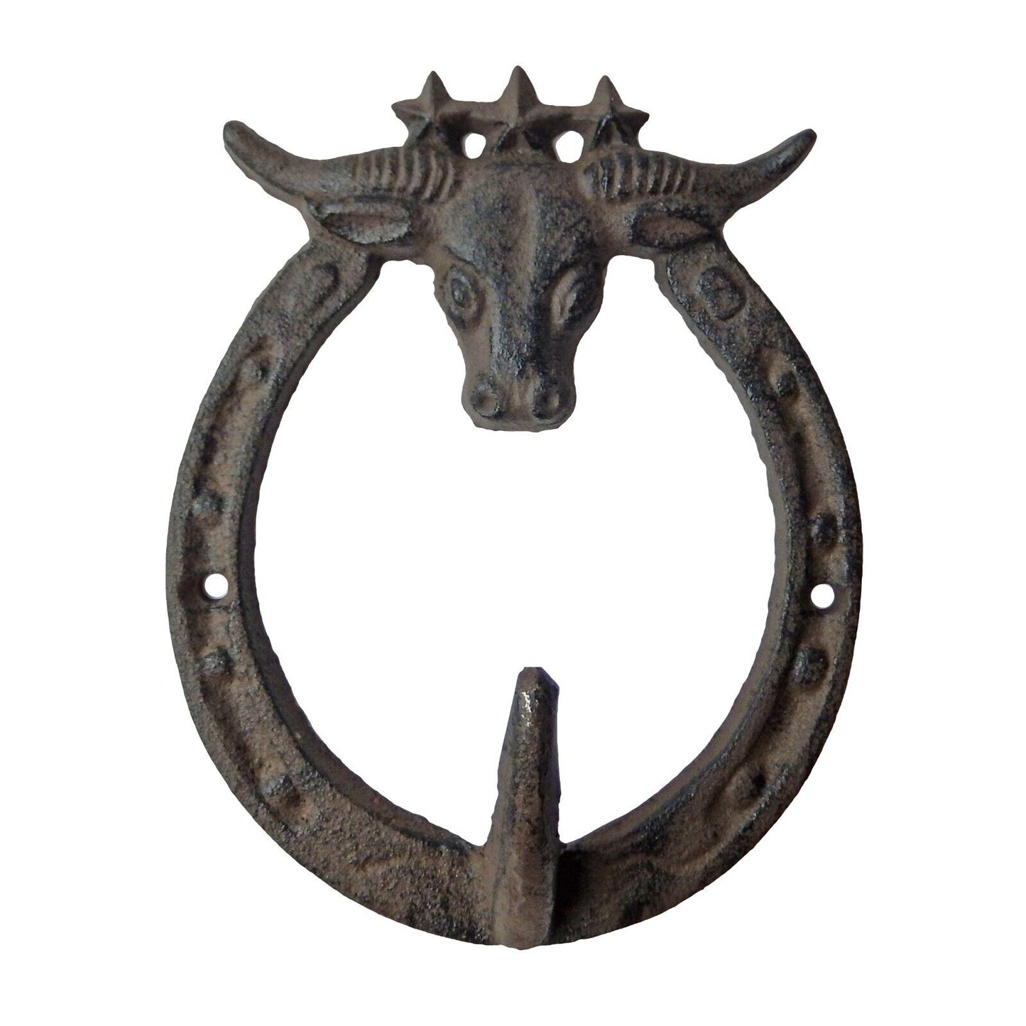 Cast Iron Lucky Horseshoe Wall Hook Longhorn Stars Western Key Towel Coat Hanger