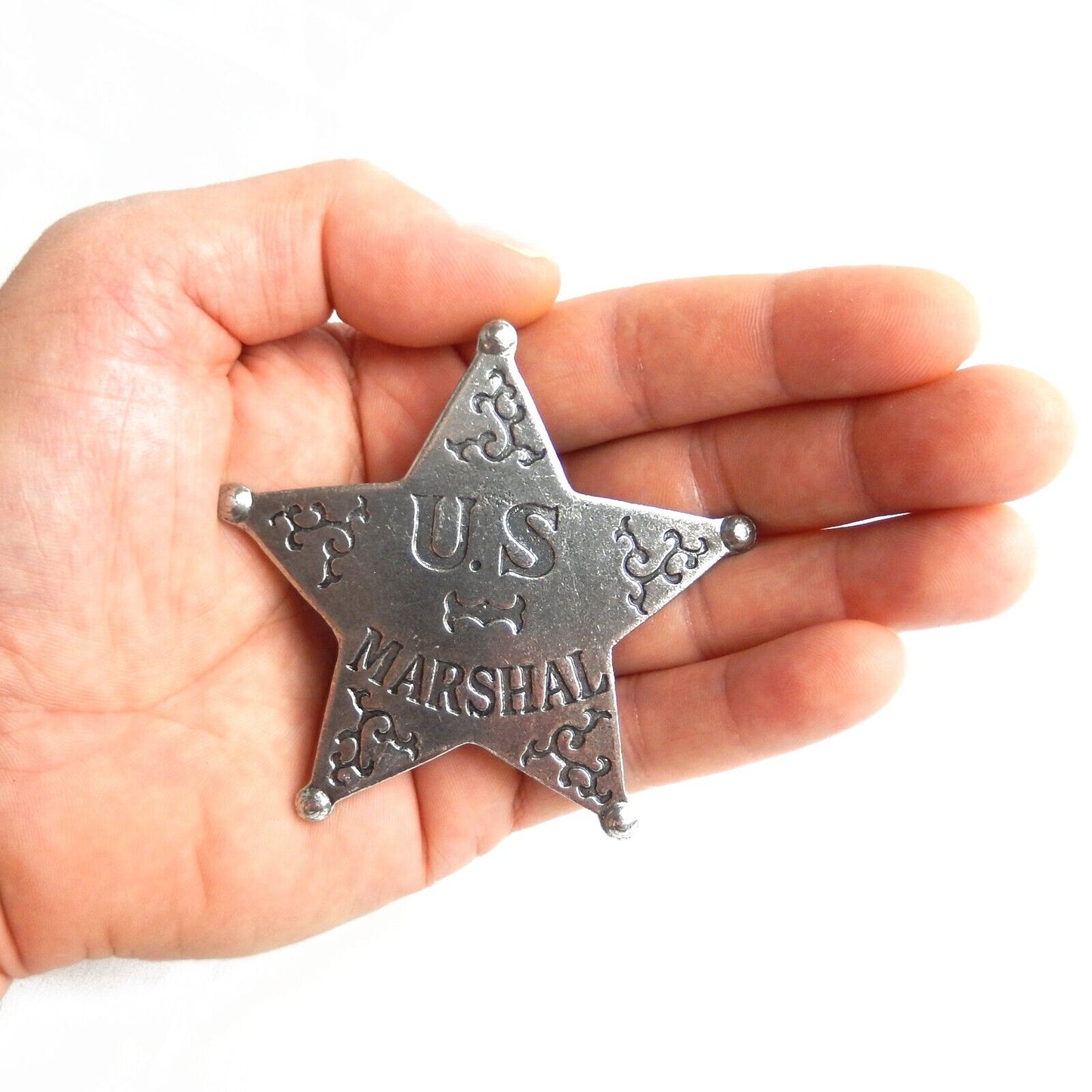 US Marshal Badge Old West Replica Antique Silver 5 Pointed Star Made in USA