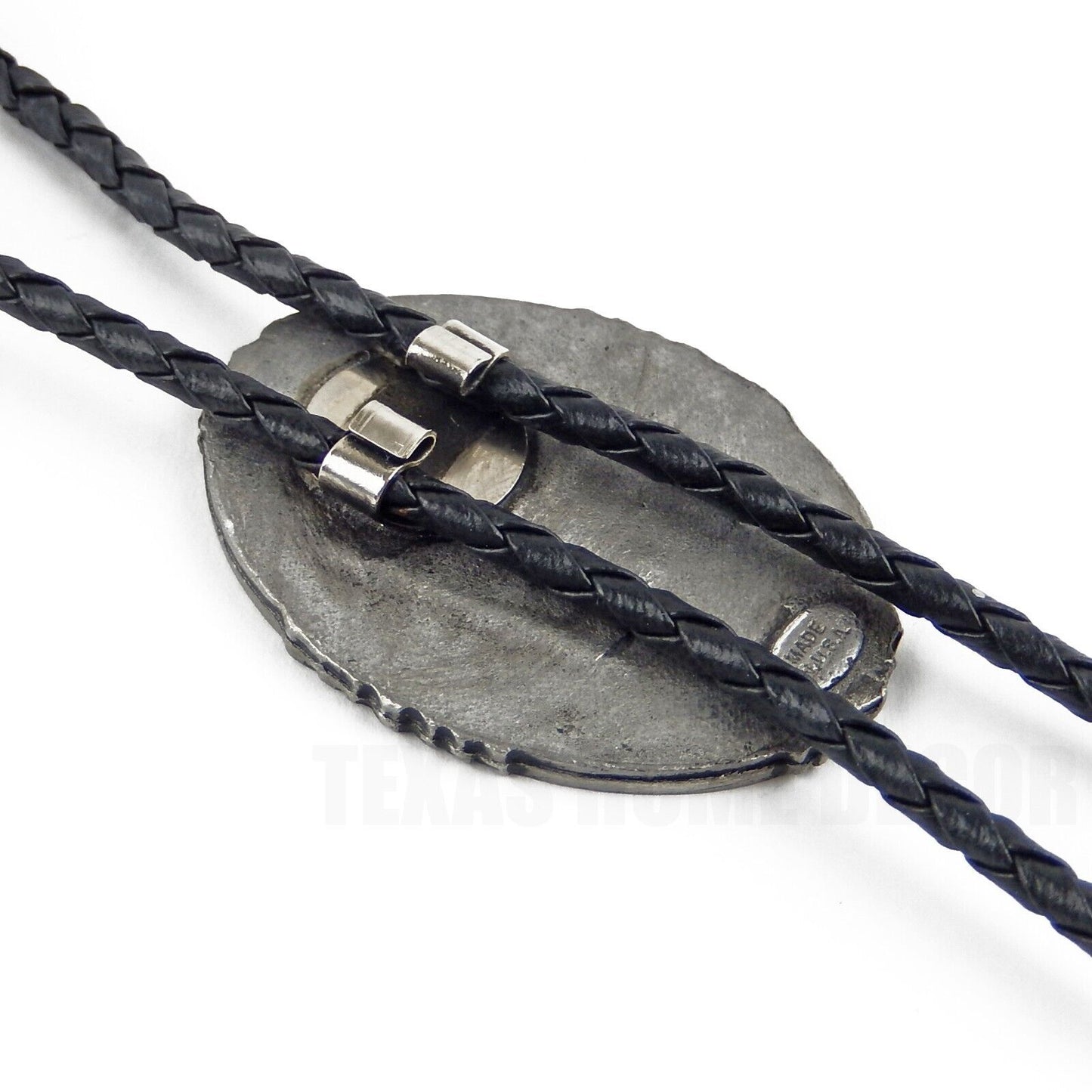 Oval Red Enamel Cross Floral Bolo Tie Black 36 in Braided Cord Made in USA