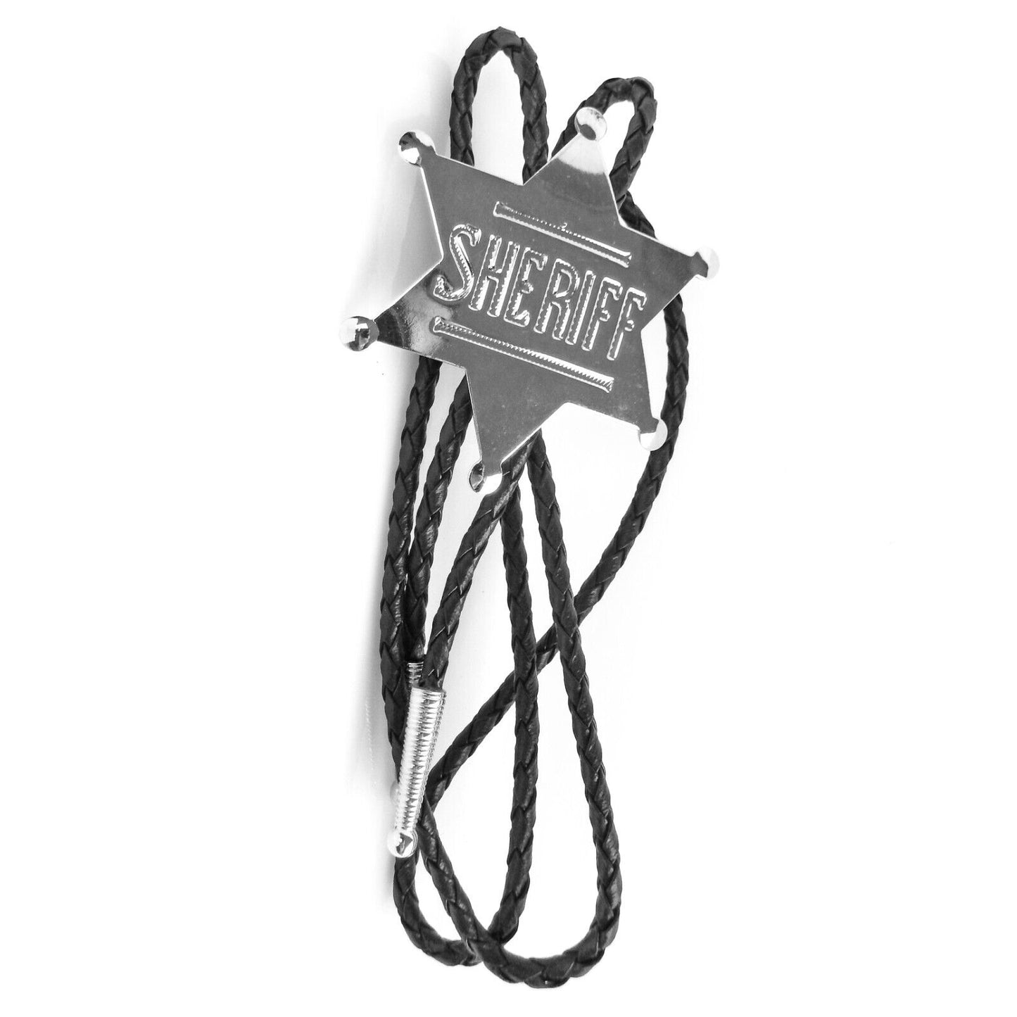 Sheriff Badge Star Bolo Tie Adjustable 36" Cord USA Made Western Silver Tone