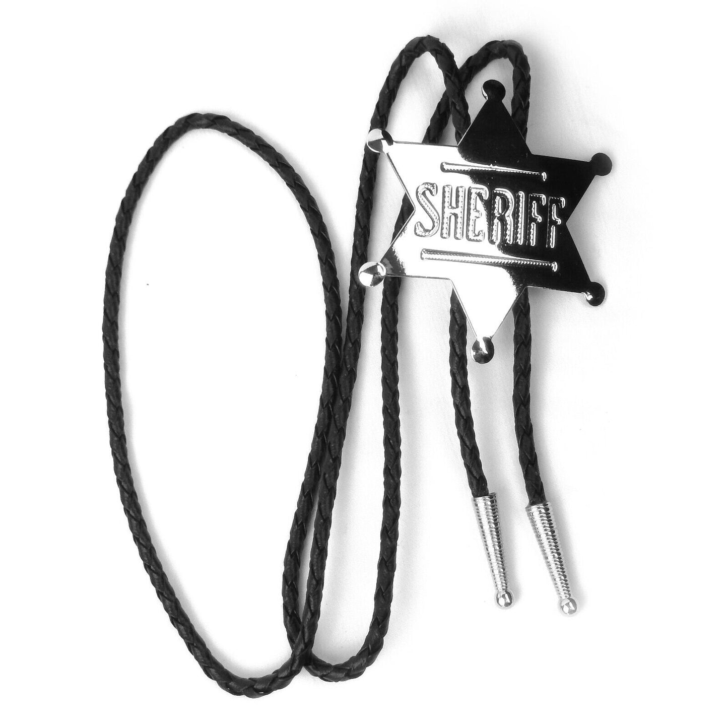 Sheriff Badge Star Bolo Tie Adjustable 36" Cord USA Made Western Silver Tone