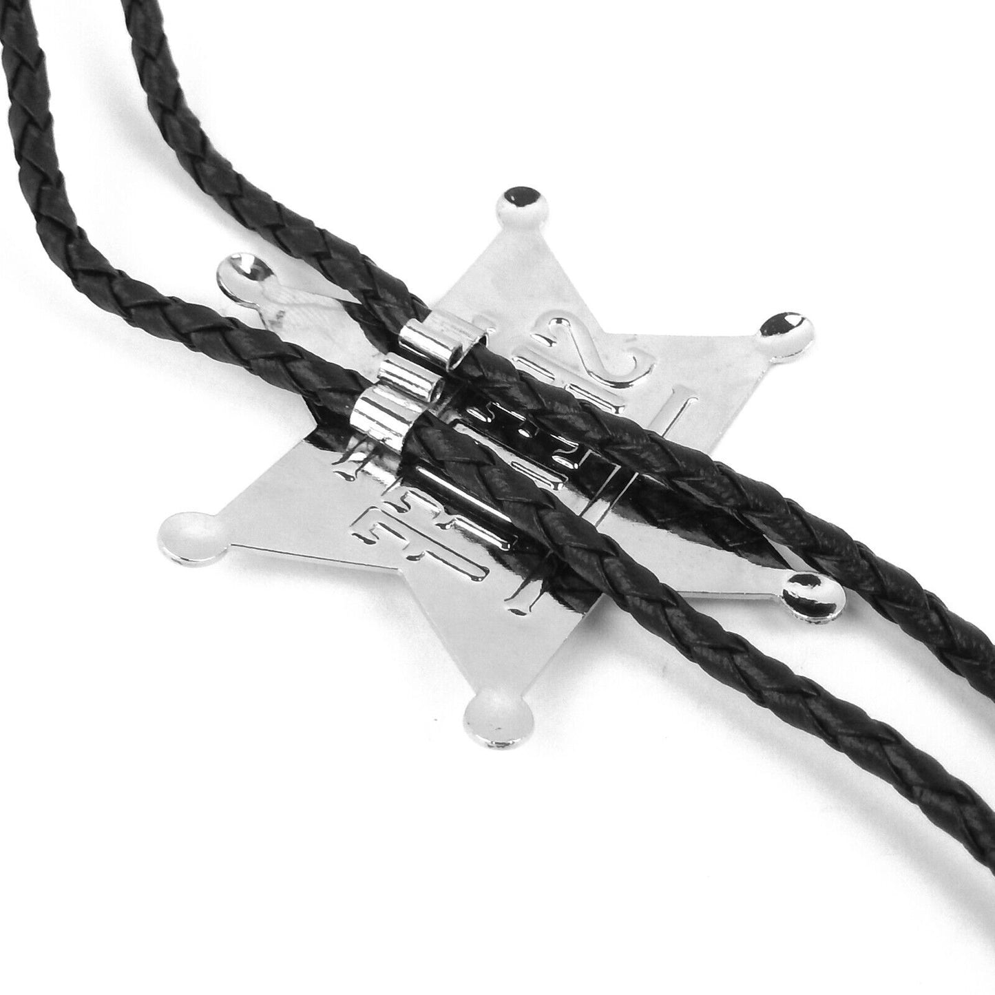 Sheriff Badge Star Bolo Tie Adjustable 36" Cord USA Made Western Silver Tone
