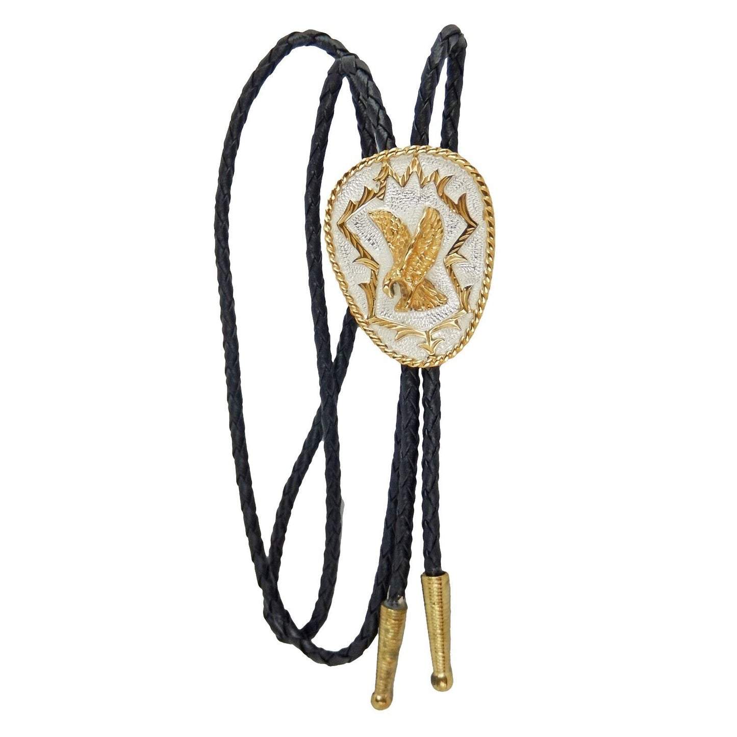 Eagle Bolo Tie German Silver Gold Tone Adjustable 36 inch Cord Made in USA