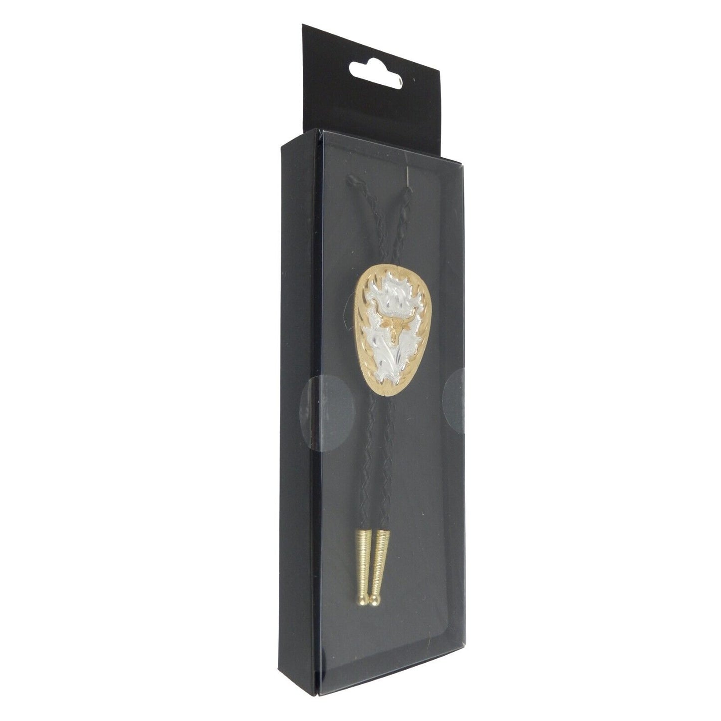 Longhorn Bolo Tie German Silver Gold Tone Adjustable 36 inch Cord Made in USA