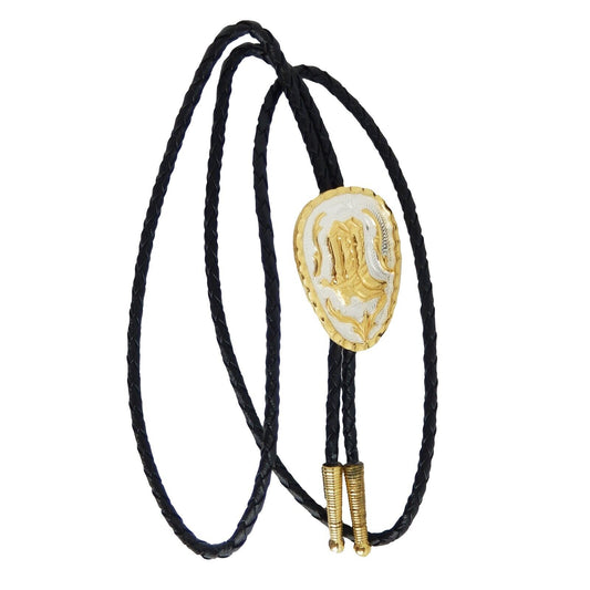 Boots Bolo Tie German Silver Gold Tone Adjustable 36 inch Cord Made in USA