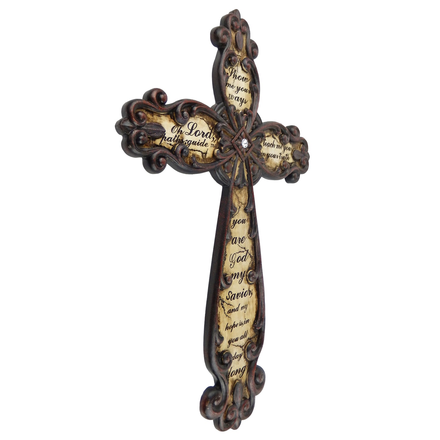 Large Inspirational Religious Fleur De Lis Wall Cross Decor Rhinestone 19.5 inch