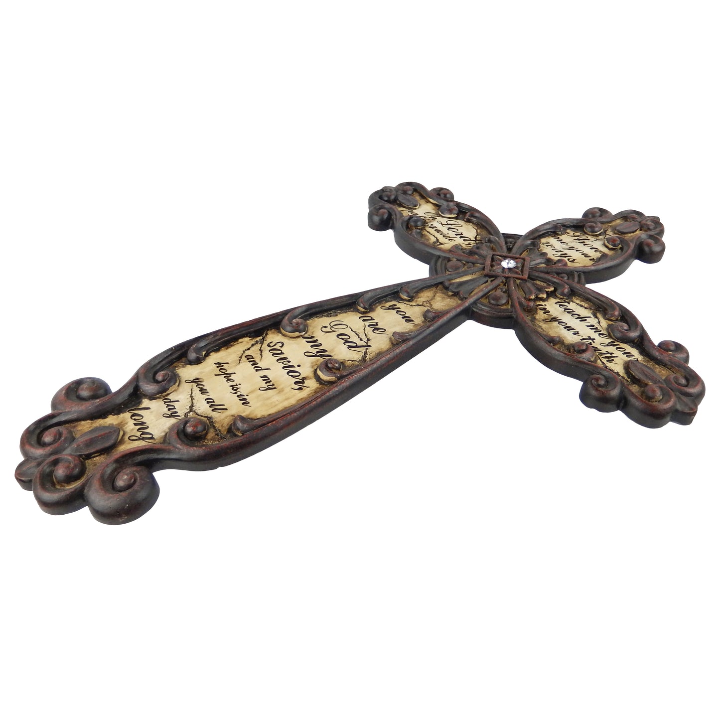 Large Inspirational Religious Fleur De Lis Wall Cross Decor Rhinestone 19.5 inch