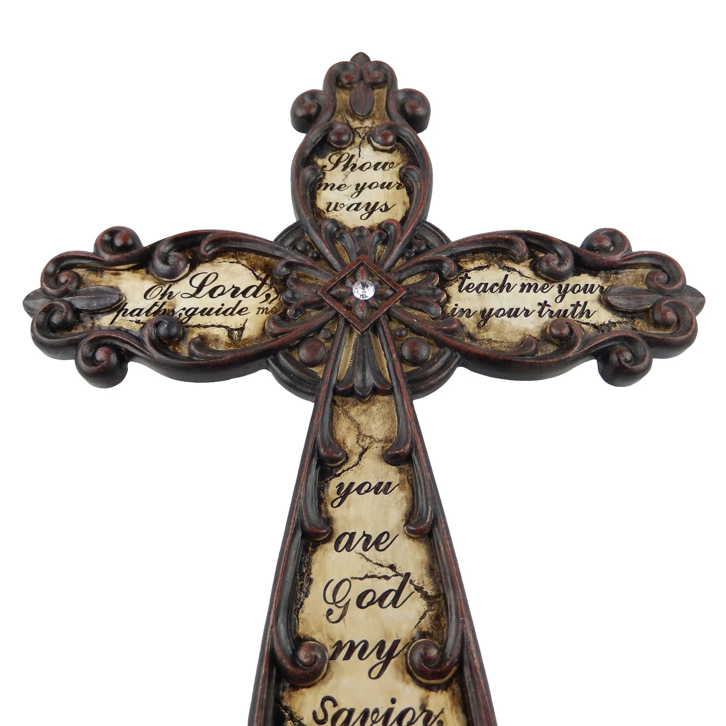 Large Inspirational Religious Fleur De Lis Wall Cross Decor Rhinestone 19.5 inch
