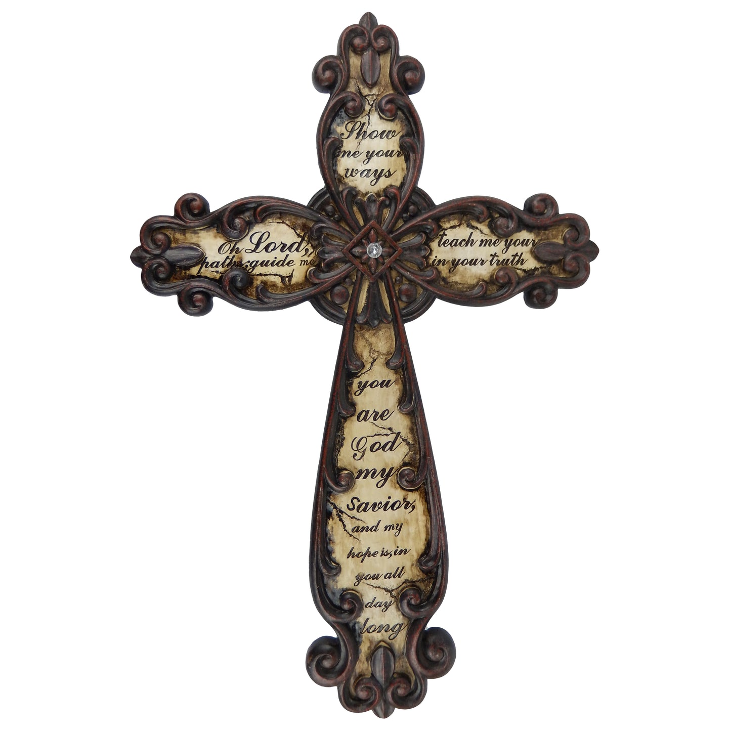 Large Inspirational Religious Fleur De Lis Wall Cross Decor Rhinestone 19.5 inch