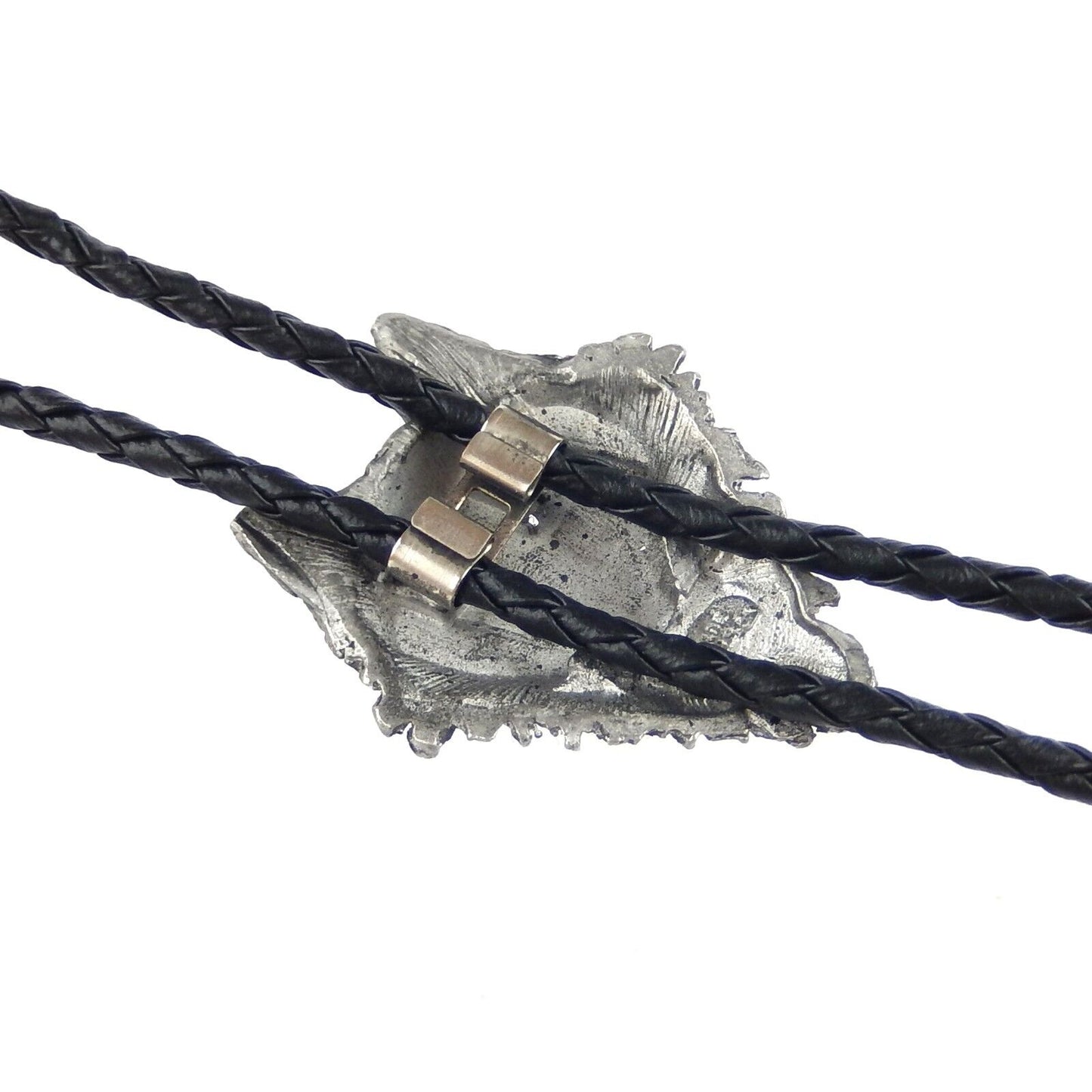 Wolf Head Bolo Tie Adjustable 36 inch Black Cord Antique Silver Made in USA