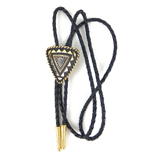 Triangular Real Gold Plated Bolo Tie 36 inch Adjustable Braided Cord Made In USA
