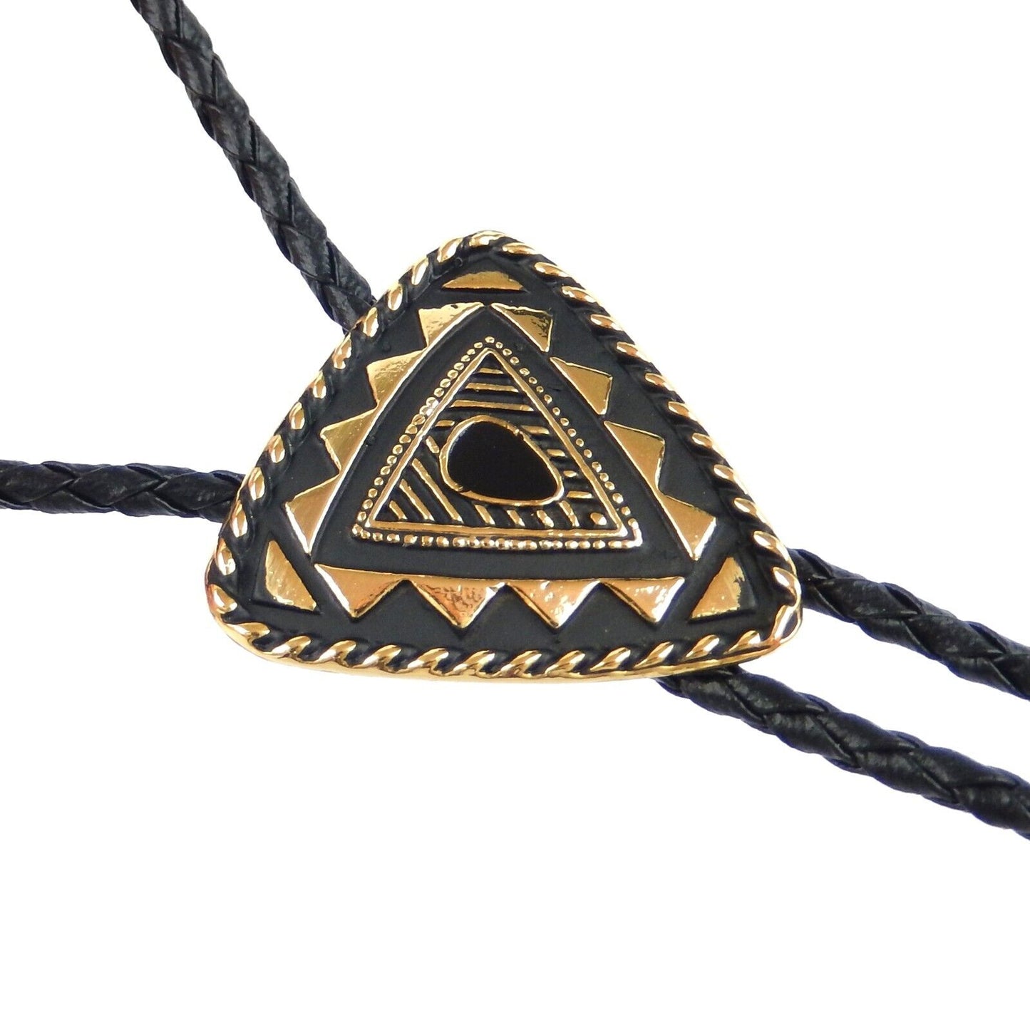 Triangular Real Gold Plated Bolo Tie 36 inch Adjustable Braided Cord Made In USA