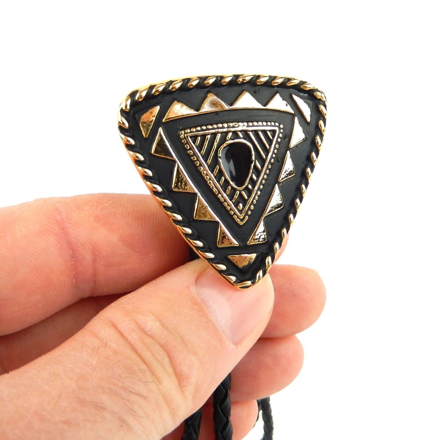 Triangular Real Gold Plated Bolo Tie 36 inch Adjustable Braided Cord Made In USA