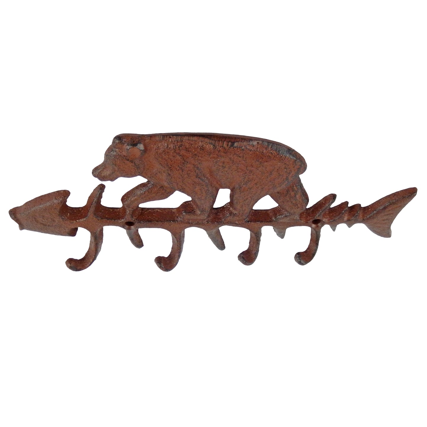 Cast Iron Bear On Fish Bone Skeleton Wall Hook Key Rack Coat Hanger Cabin Decor