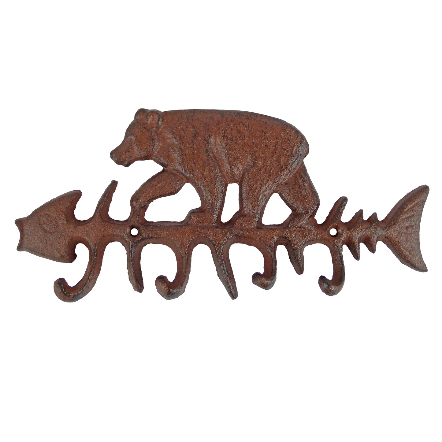 Cast Iron Bear On Fish Bone Skeleton Wall Hook Key Rack Coat Hanger Cabin Decor
