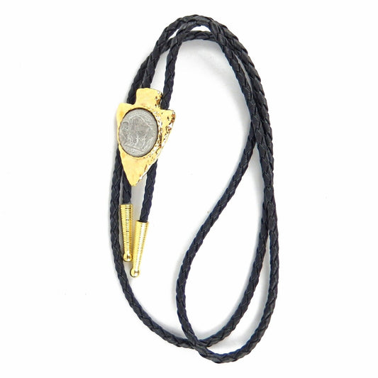 Buffalo Coin Gold Arrowhead Bolo Tie 36 inch Adjustable Braided Cord Made In USA
