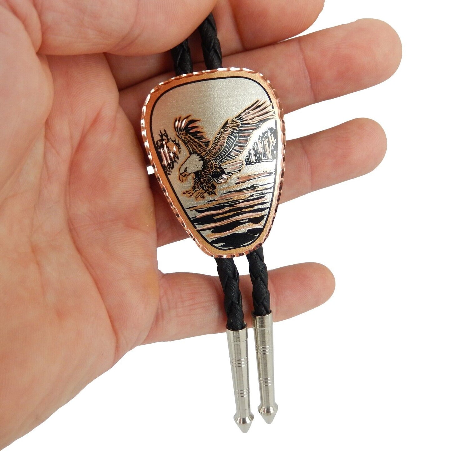 Hunting American Eagle Copper Bolo Tie 40 inch Black Cord Made in USA