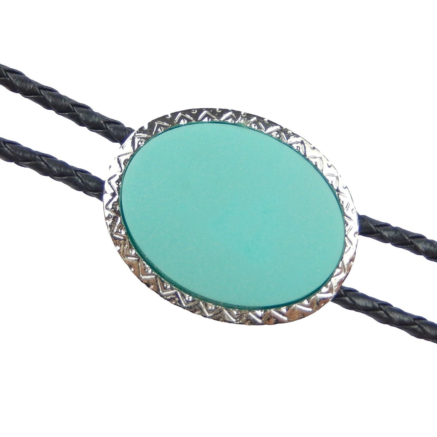 Oval Turquoise Stone Antique Silver Bolo Tie 36 inch Adjustable Cord Made in USA
