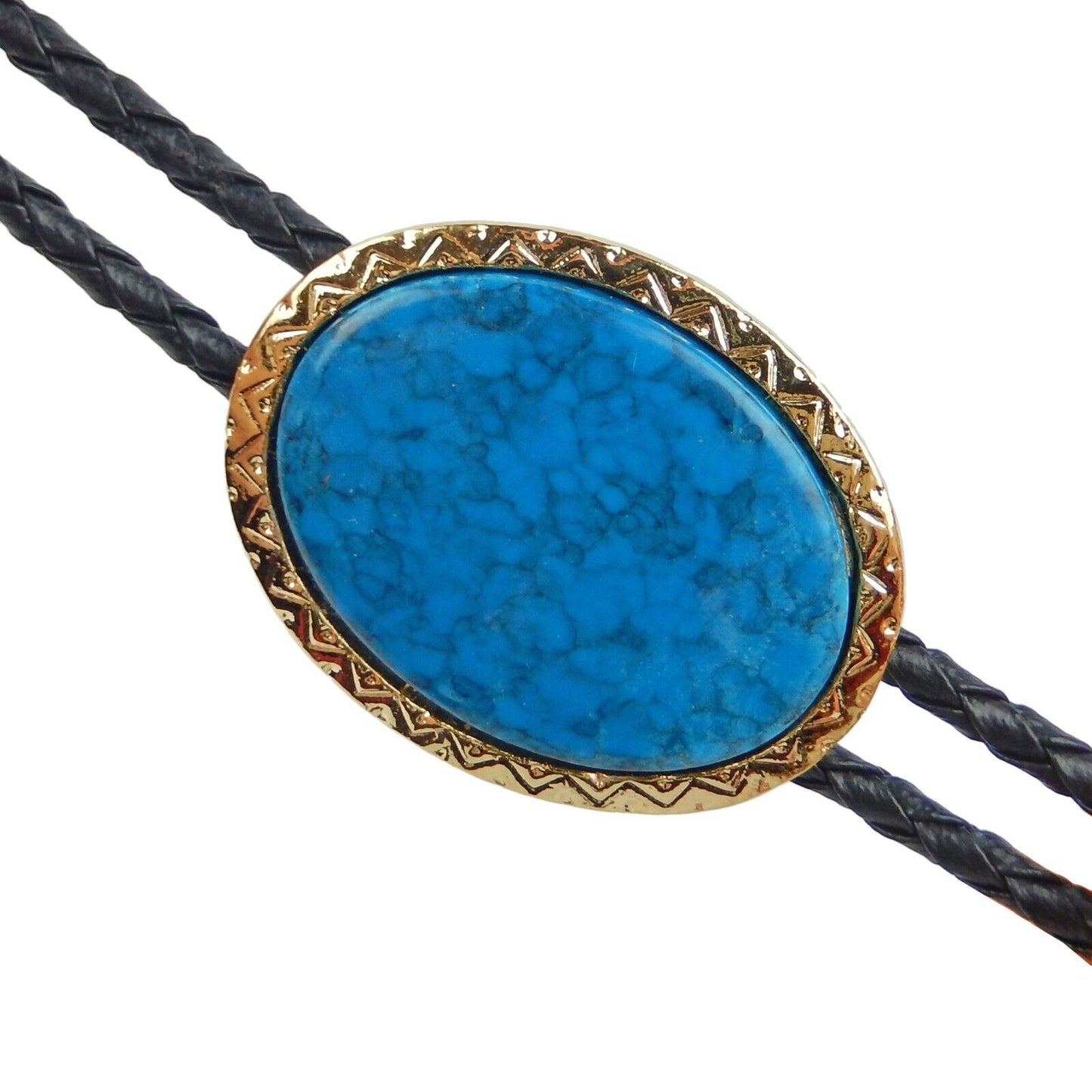 Oval Dark Blue Stone Gold Tone Bolo Tie 36 inch Adjustable Cord Made in USA