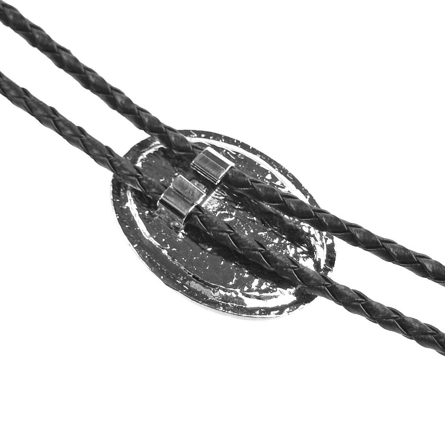 Oval Black Stone Antique Silver Bolo Tie 36 inch Adjustable Cord Made in USA