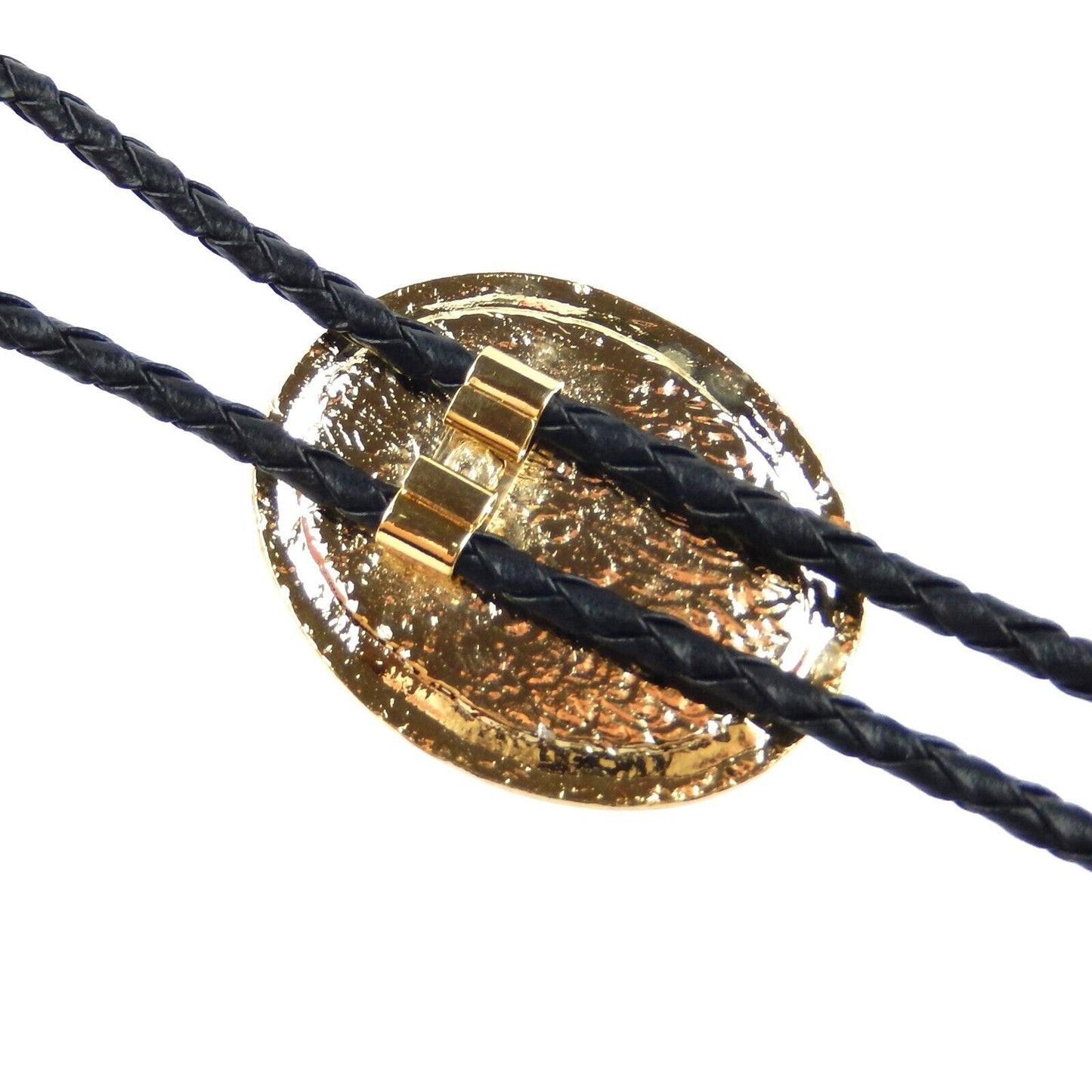 Oval Dark Blue Stone Gold Tone Bolo Tie 36 inch Adjustable Cord Made in USA