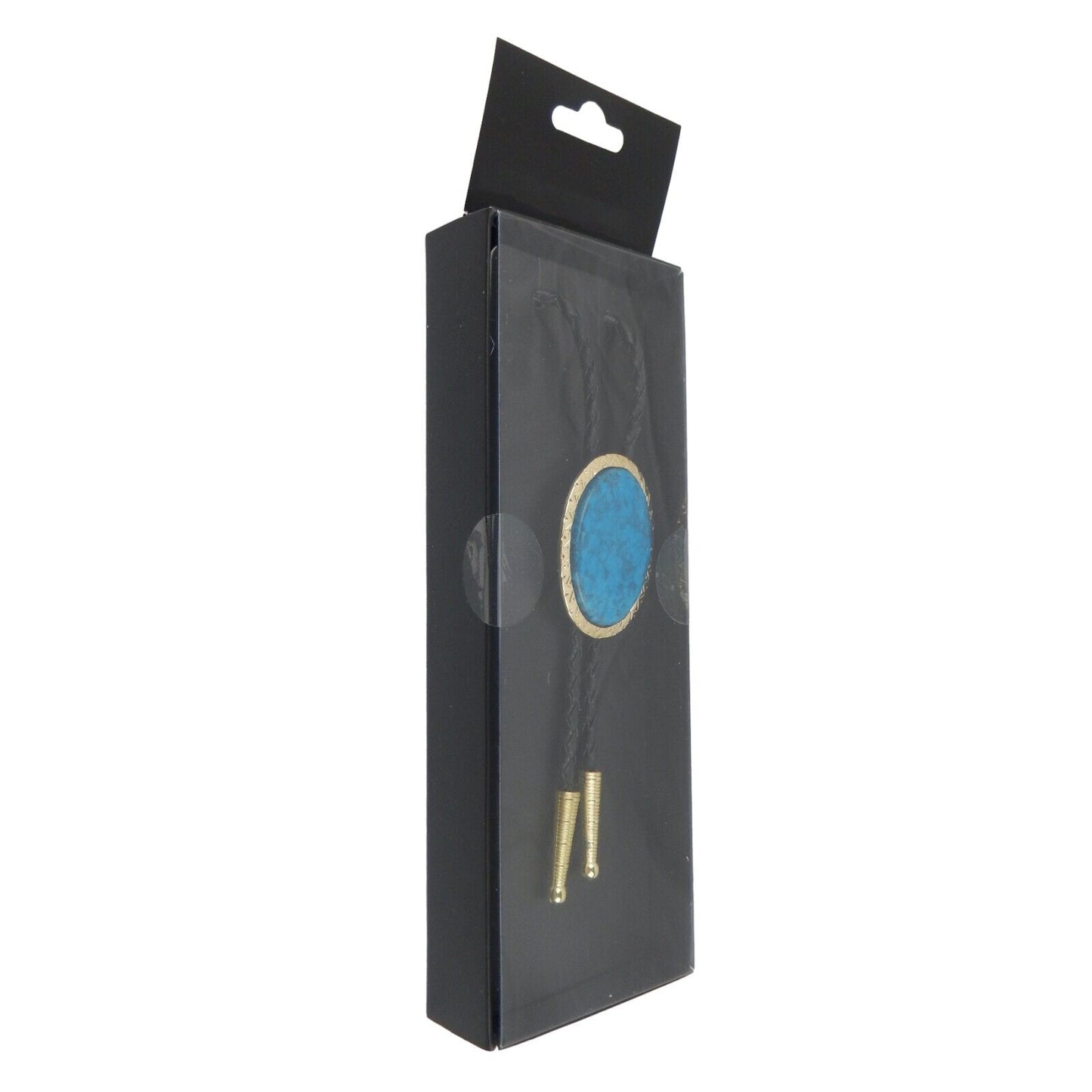Oval Dark Blue Stone Gold Tone Bolo Tie 36 inch Adjustable Cord Made in USA