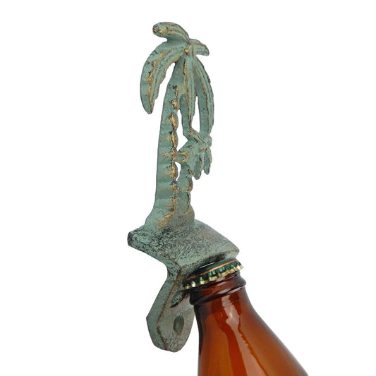 Cast Iron Green Gold Palm Trees Tropical Beer Soda Bottle Opener Wall Mounted