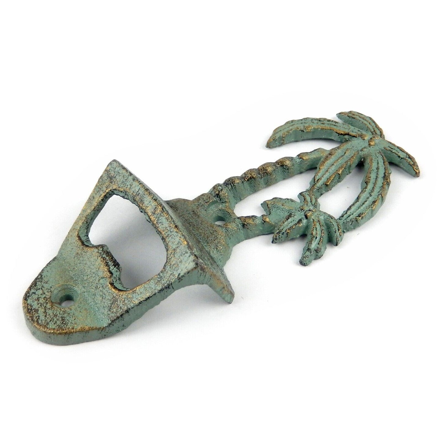 Cast Iron Green Gold Palm Trees Tropical Beer Soda Bottle Opener Wall Mounted