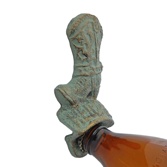 Cast Iron Cowboy Boot Welcome Beer Soda Bottle Opener Wall Mounted Green & Gold