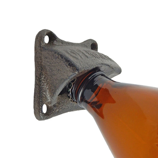 Cast Iron Rustic Open Here Beer Soda Bottle Opener Wall Mounted Antique Style