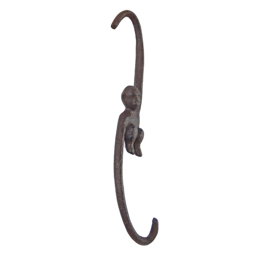 Rustic Cast Iron Metal Monkey Plant Hanger S Hook Garden Porch Decor  9 1/4 inch