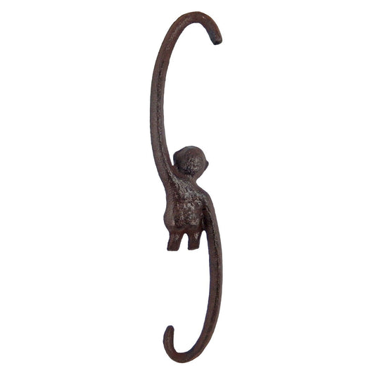 Rustic Cast Iron Metal Monkey Plant Hanger S Hook Garden Porch Decor  9 1/4 inch