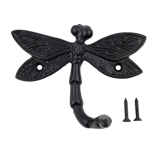 Small Metal Dragonfly Tail Wall Hook Key Towel Coat Hanger Black Powder Coated