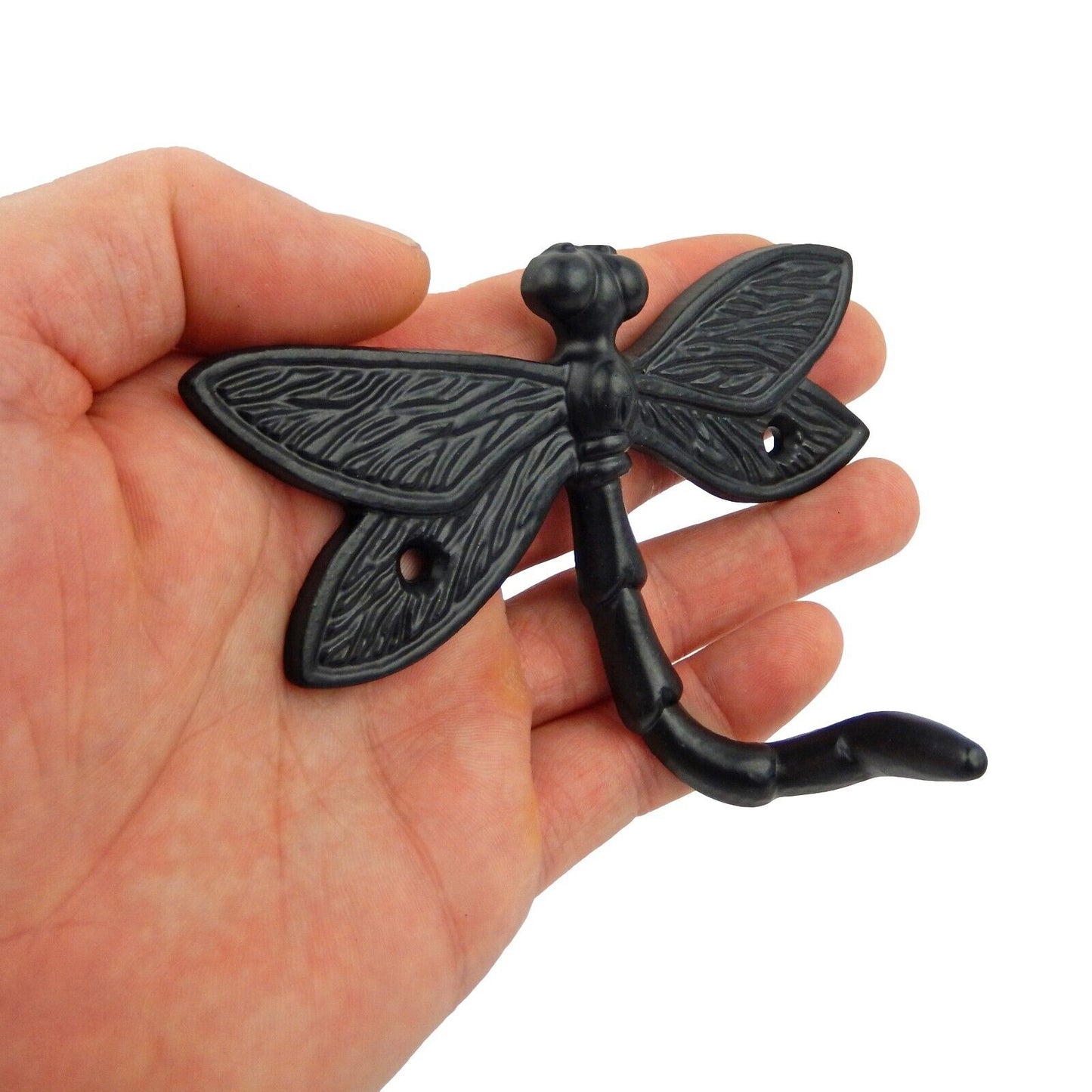 Small Metal Dragonfly Tail Wall Hook Key Towel Coat Hanger Black Powder Coated