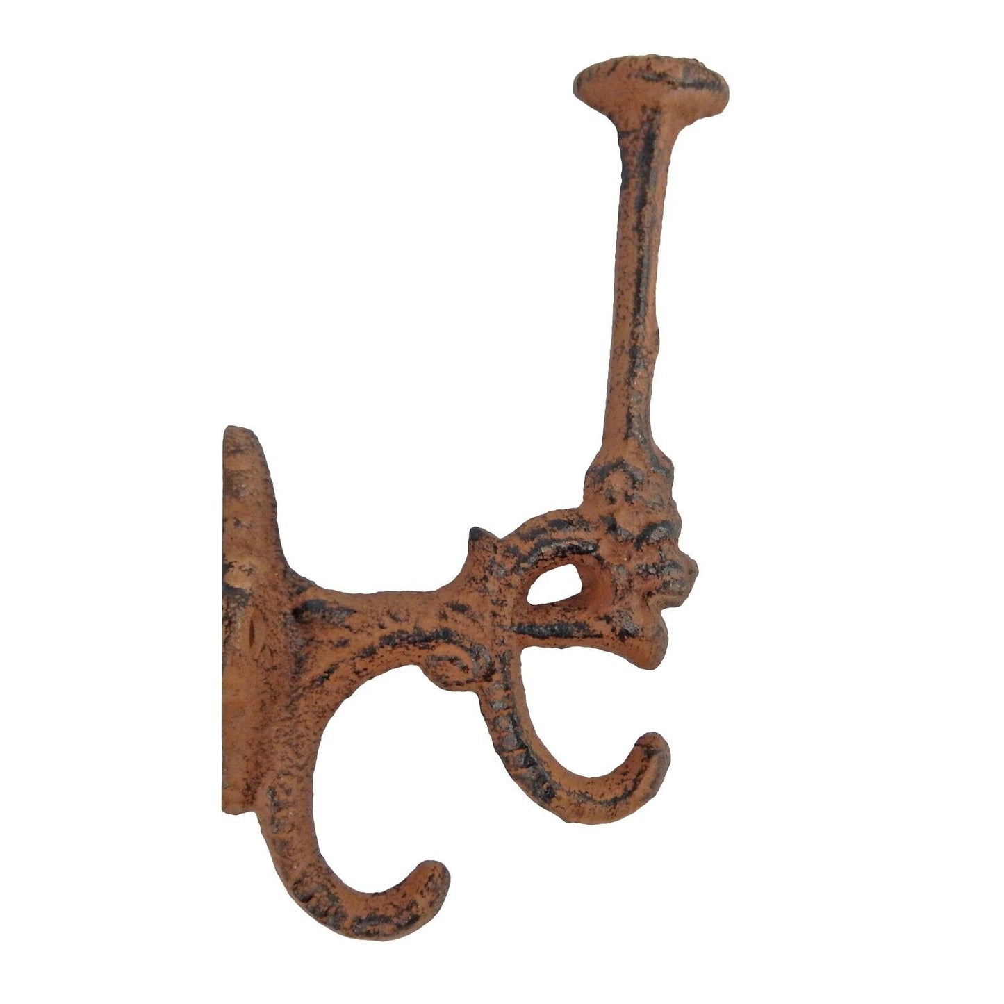 Cast Iron Metal Victorian Triple Wall Hook Key Hat Towel Coat Hanger Rust Brown
