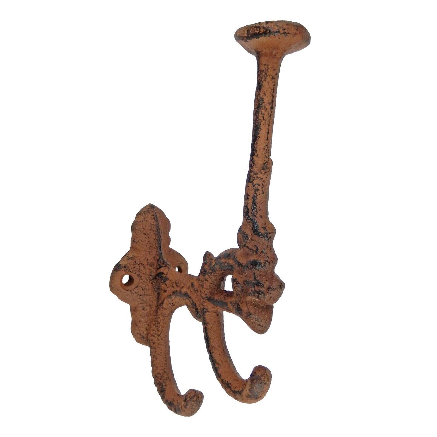 Cast Iron Metal Victorian Triple Wall Hook Key Hat Towel Coat Hanger Rust Brown