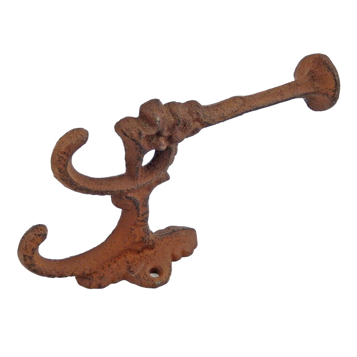 Cast Iron Metal Victorian Triple Wall Hook Key Hat Towel Coat Hanger Rust Brown