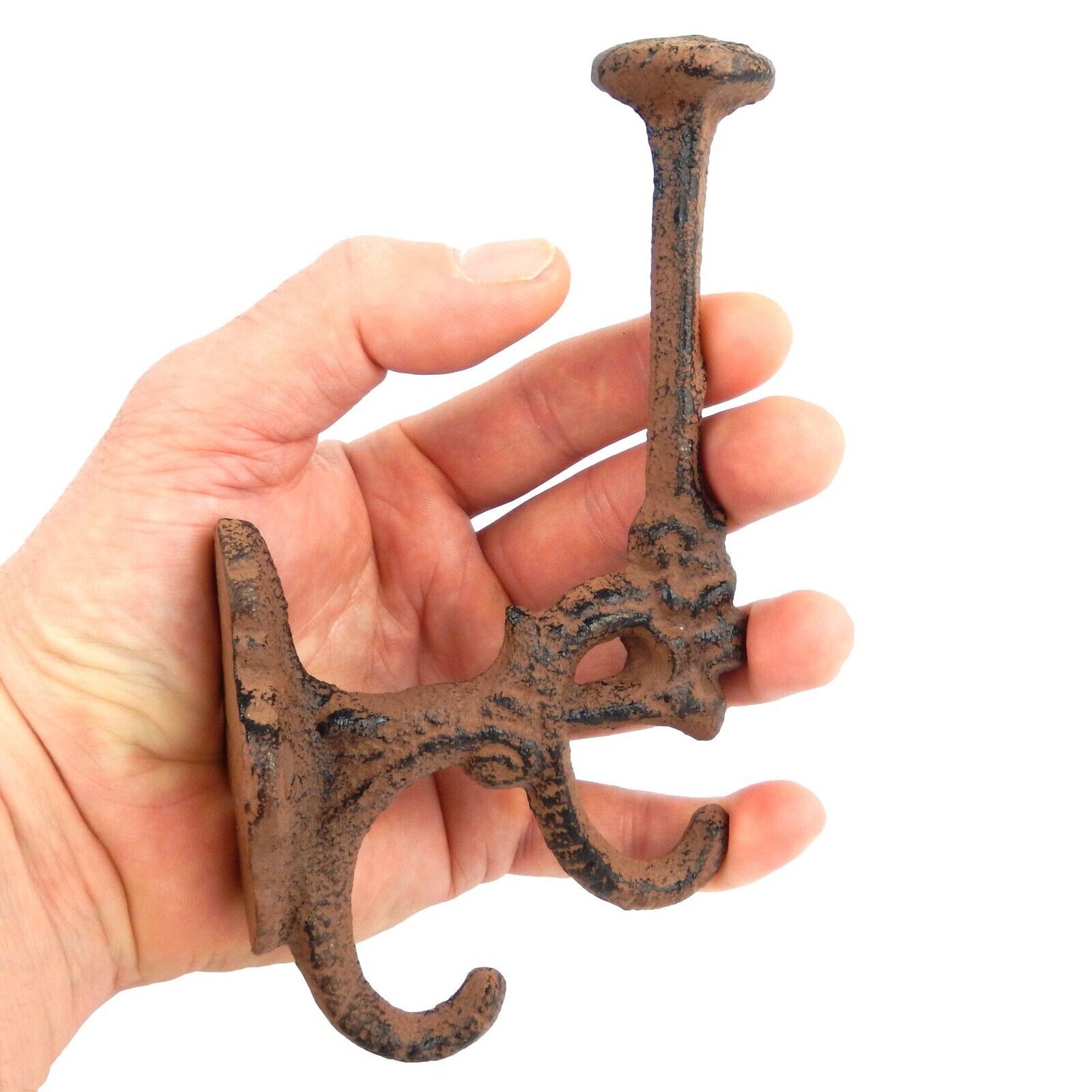 Cast Iron Metal Victorian Triple Wall Hook Key Hat Towel Coat Hanger Rust Brown