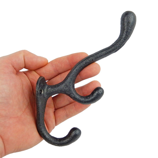 Cast Iron Antique Style Triple Wall Hook Key Hat Towel Coat Hanger Matte Black