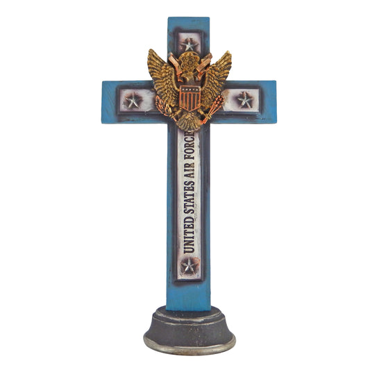 United States Air Force Pedestal Standing Cross Military Stars Eagle 12.5 inch Tall