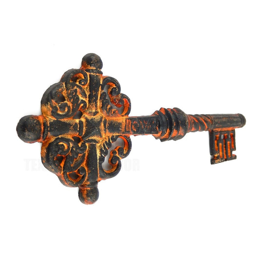 Rustic Orange Black Cast Iron Decorative Skeleton Jailers Key Love Celtic Cross