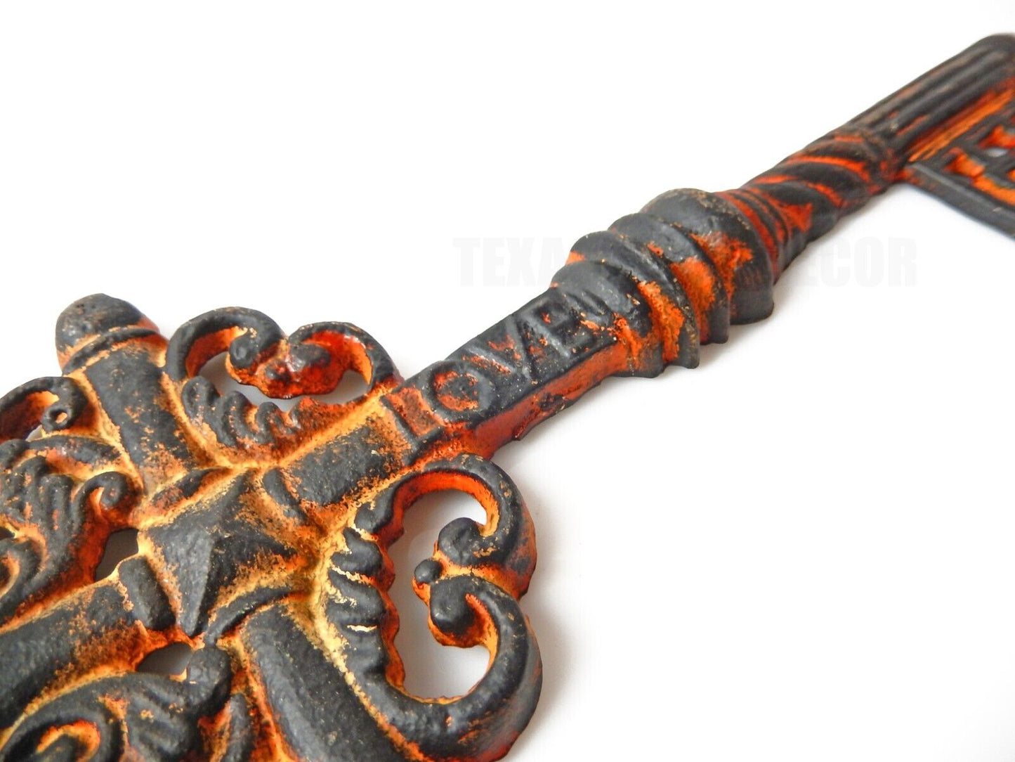 Rustic Orange Black Cast Iron Decorative Skeleton Jailers Key Love Celtic Cross