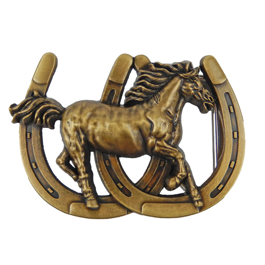 Men's Double Horseshoe Horse Belt Buckle Antique Bronze Western Fits 1.5 in Belt
